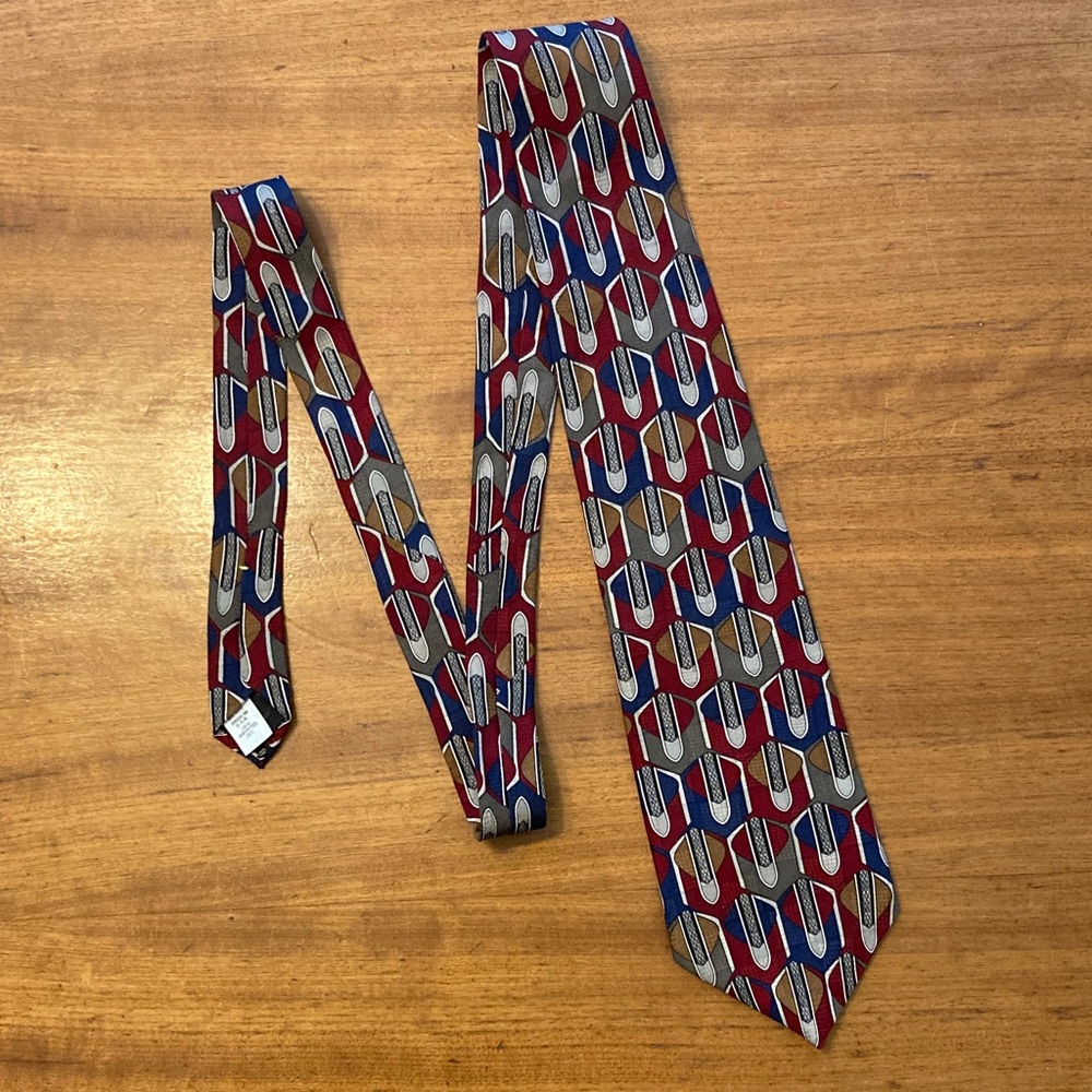 Oscar de la Renta Silk Tie Earth Tone Geometric Print